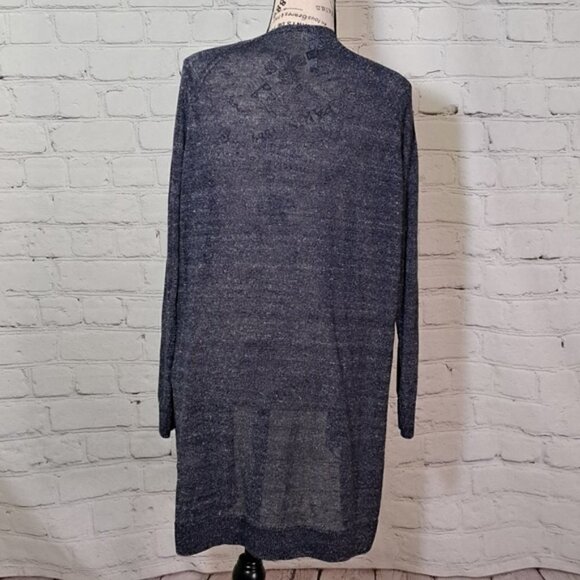 Judith & Charles Blue White Linen Blend Cardigan Sweater M - Picture 4 of 7